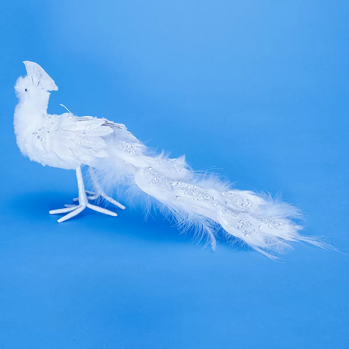 Discount DecoWoerner Deko Pfau Mit Glitzer 7 X 40 X 20 Cm weiß