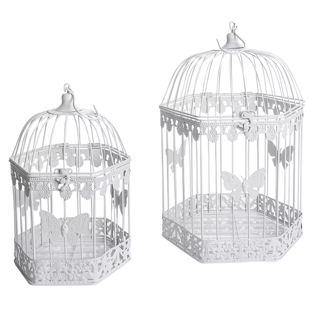 Outlet DecoWoerner Dekoratives Metall-Vogelkäfig-Set 2 Stück 48 X 26 X 23 Cm - 41 X 21 X 18 Cm weiß