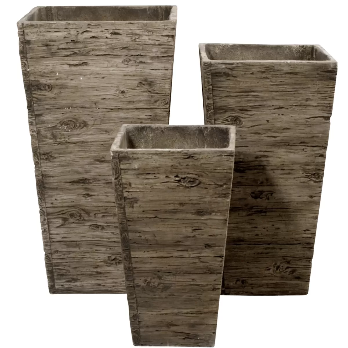 Online DecoWoerner Fiberglas Pflanzenkübel-Set , In Holzoptik 50, 65, 75 Cm Hoch braun