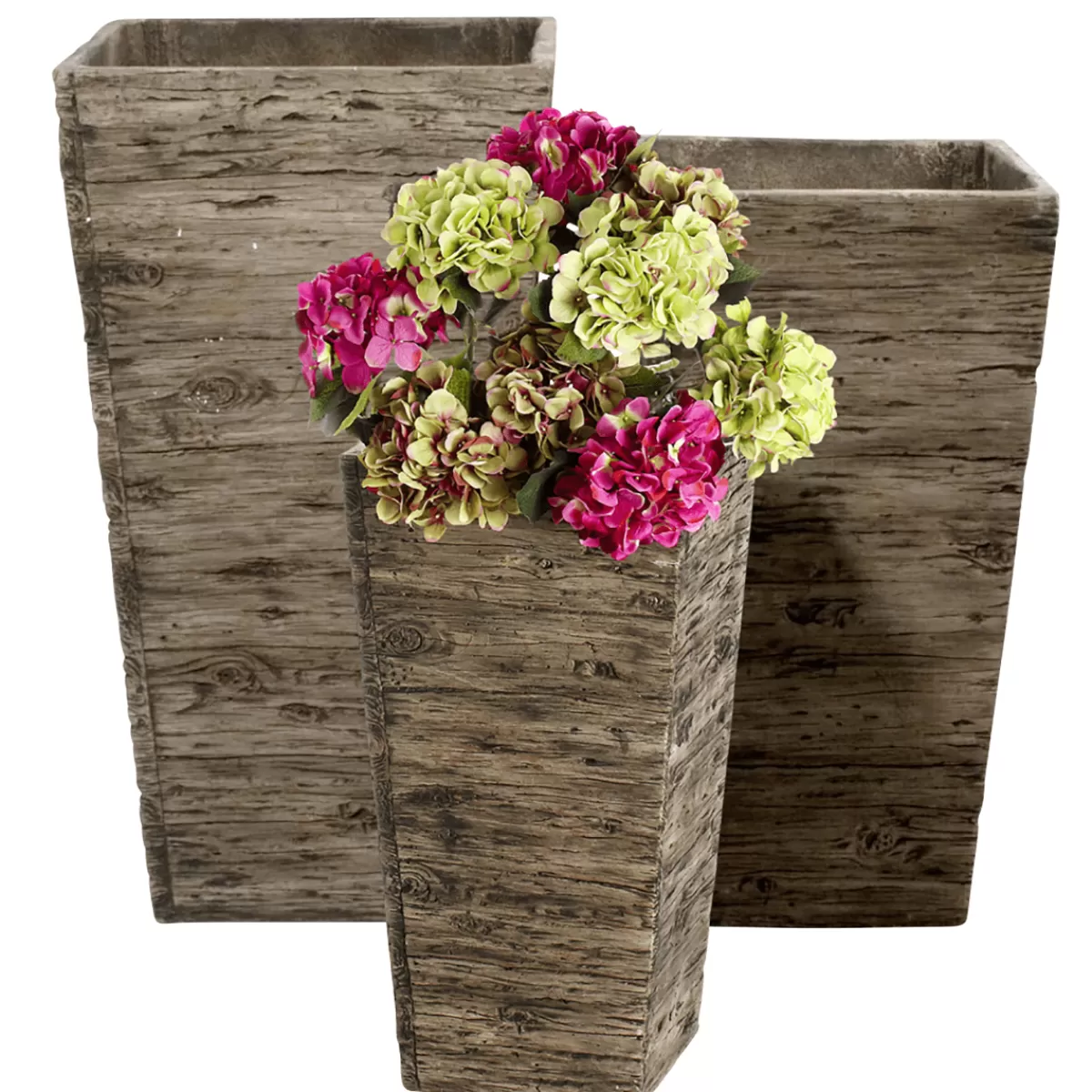 Online DecoWoerner Fiberglas Pflanzenkübel-Set , In Holzoptik 50, 65, 75 Cm Hoch braun