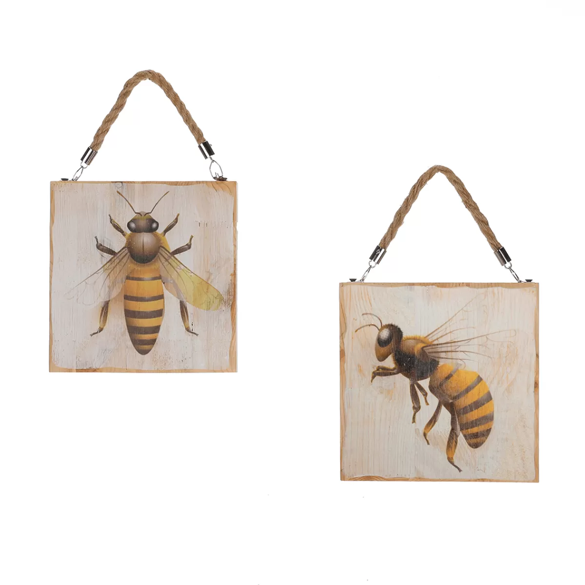 Shop DecoWoerner Holz-Wandbilder Holzschilder Mit Bienen-Motiv 2 Stück 19 X 19 X 1,7 Cm gelb