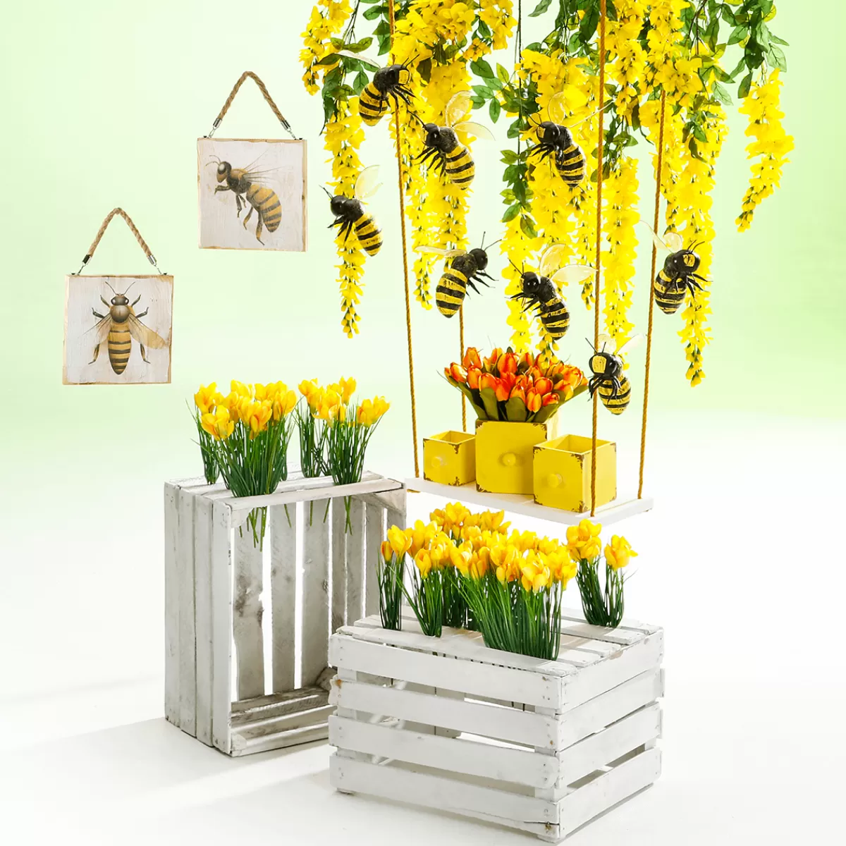Shop DecoWoerner Holz-Wandbilder Holzschilder Mit Bienen-Motiv 2 Stück 19 X 19 X 1,7 Cm gelb