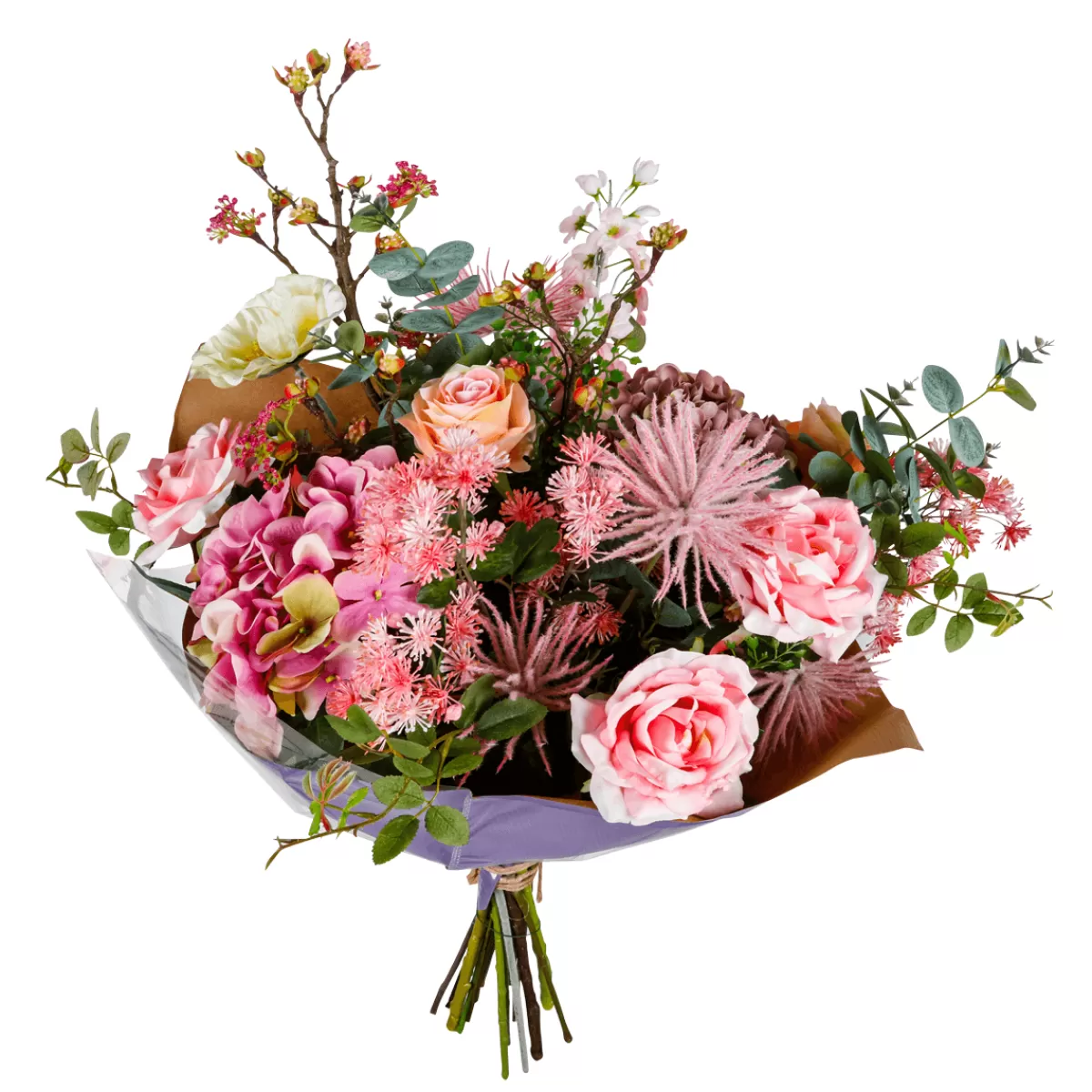 Online DecoWoerner Künstlicher Blumenstrauß-Mix Mit Rosen, Hortensien Und Wiesenblumen 75 Cm rosa