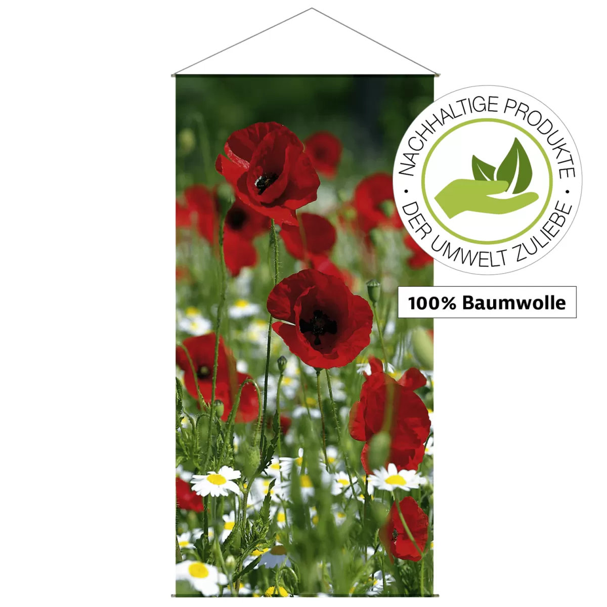 Best DecoWoerner Lichtechter Naturfaser-Stoffbanner "er Mohn" Aus Baumwolle 100 X 200 Cm rot