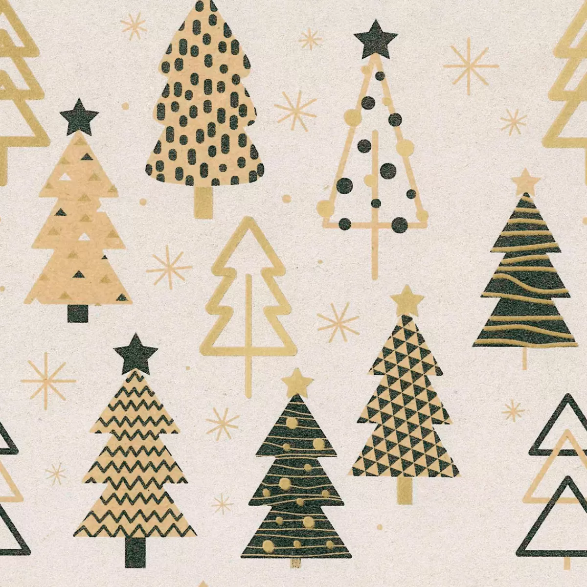 Outlet DecoWoerner Recyceltes Kraftpapier Mit Weihnachtsbäumen In Beige, Schwarz & Gold – 50 M Geschenkpapier-Rolle braun