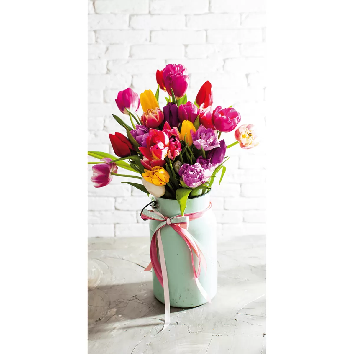 Clearance DecoWoerner Schwer Entflammbarer Stoffbanner „bunter Tulpenstrauß“ Aus Fahnenstoff 100 X 200 Cm rosa