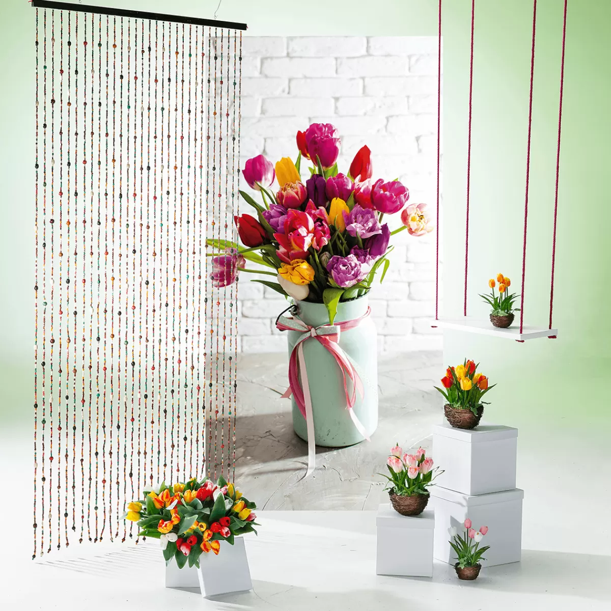 Clearance DecoWoerner Schwer Entflammbarer Stoffbanner „bunter Tulpenstrauß“ Aus Fahnenstoff 100 X 200 Cm rosa