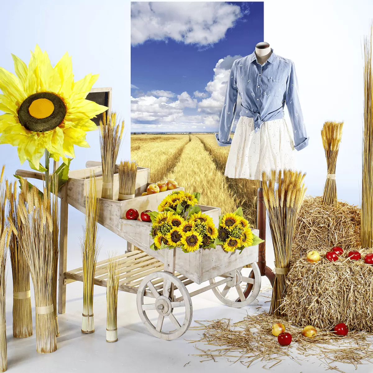 New DecoWoerner Schwer Entflammbarer Stoffbanner „goldenes Kornfeld Unter Blauem Himmel“ Aus Fahnenstoff 100 X 200 Cm gelb
