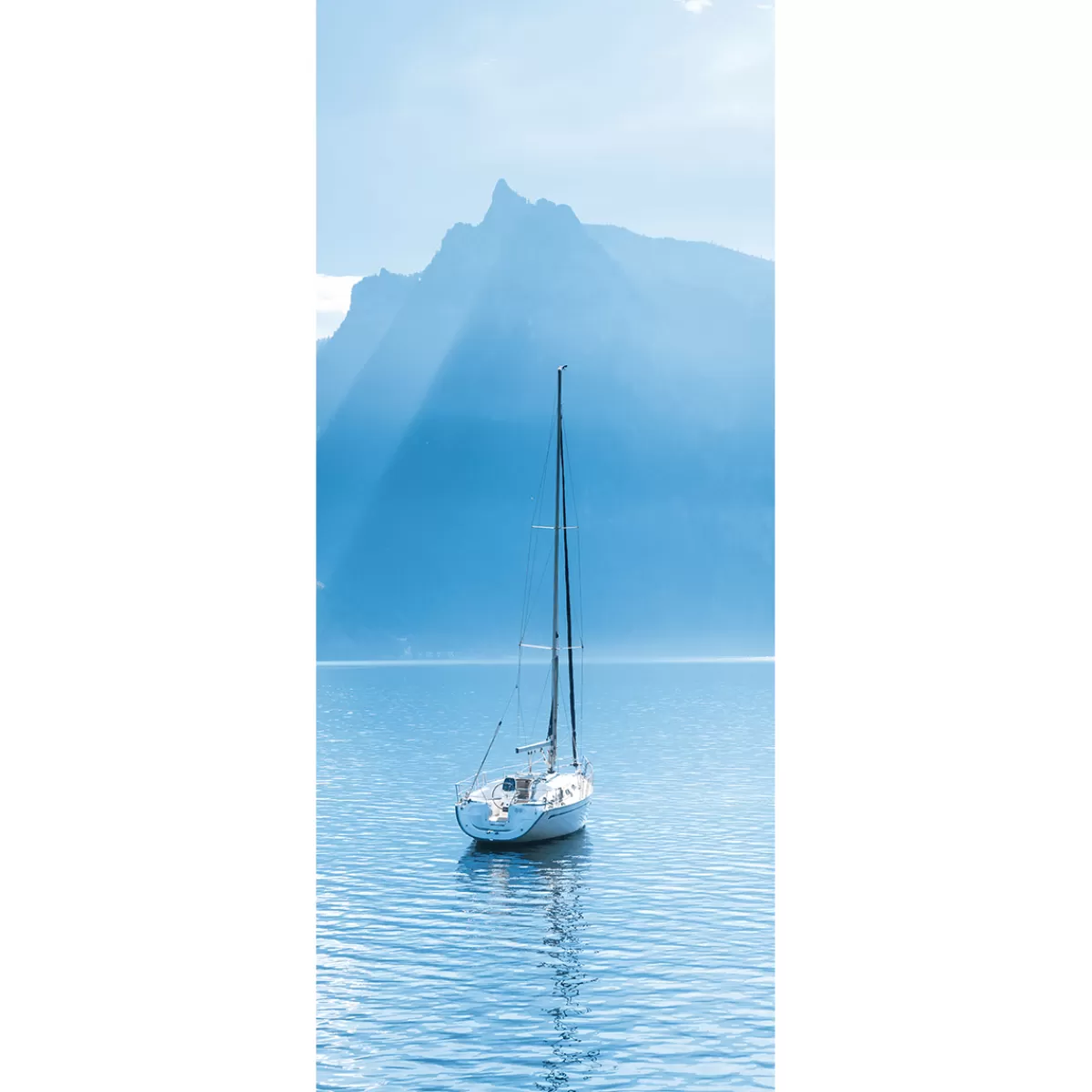 Hot DecoWoerner Schwer Entflammbarer Stoffbanner „Segelboot Vor Den Schweizer Alpen“ Aus Fahnenstoff 75 X 180 Cm blau
