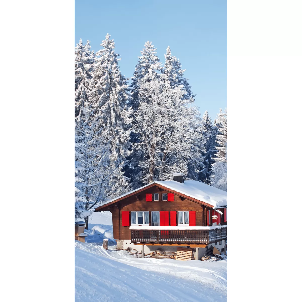 Fashion DecoWoerner Schwer Entflammbarer Stoffbanner "Skihütte Mit en Fensterläden" Aus Fahnenstoff 100 X 200 Cm rot
