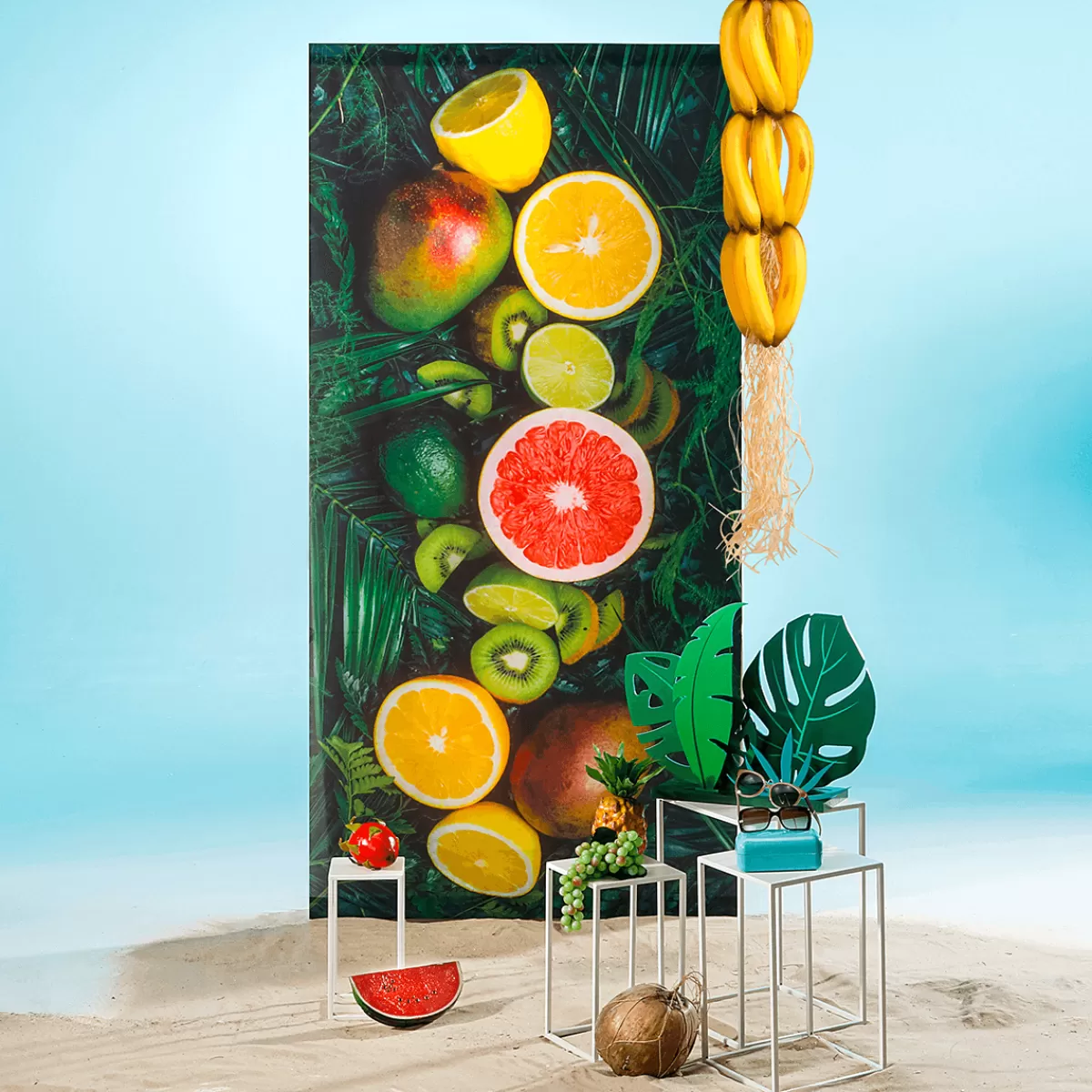 Store DecoWoerner Schwer Entflammbarer Stoffbanner "tropische Früchte" Aus Fahnenstoff 100 X 200 Cm grün