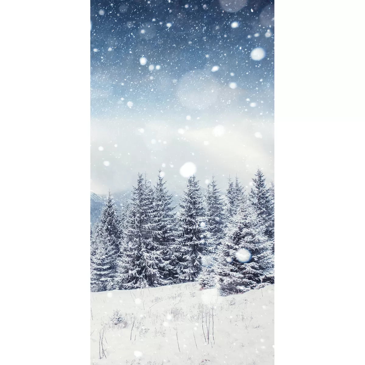 New DecoWoerner Schwer Entflammbarer Stoffbanner "Verschneiter Tannenwald" Aus Fahnenstoff 100 X 200 Cm blau