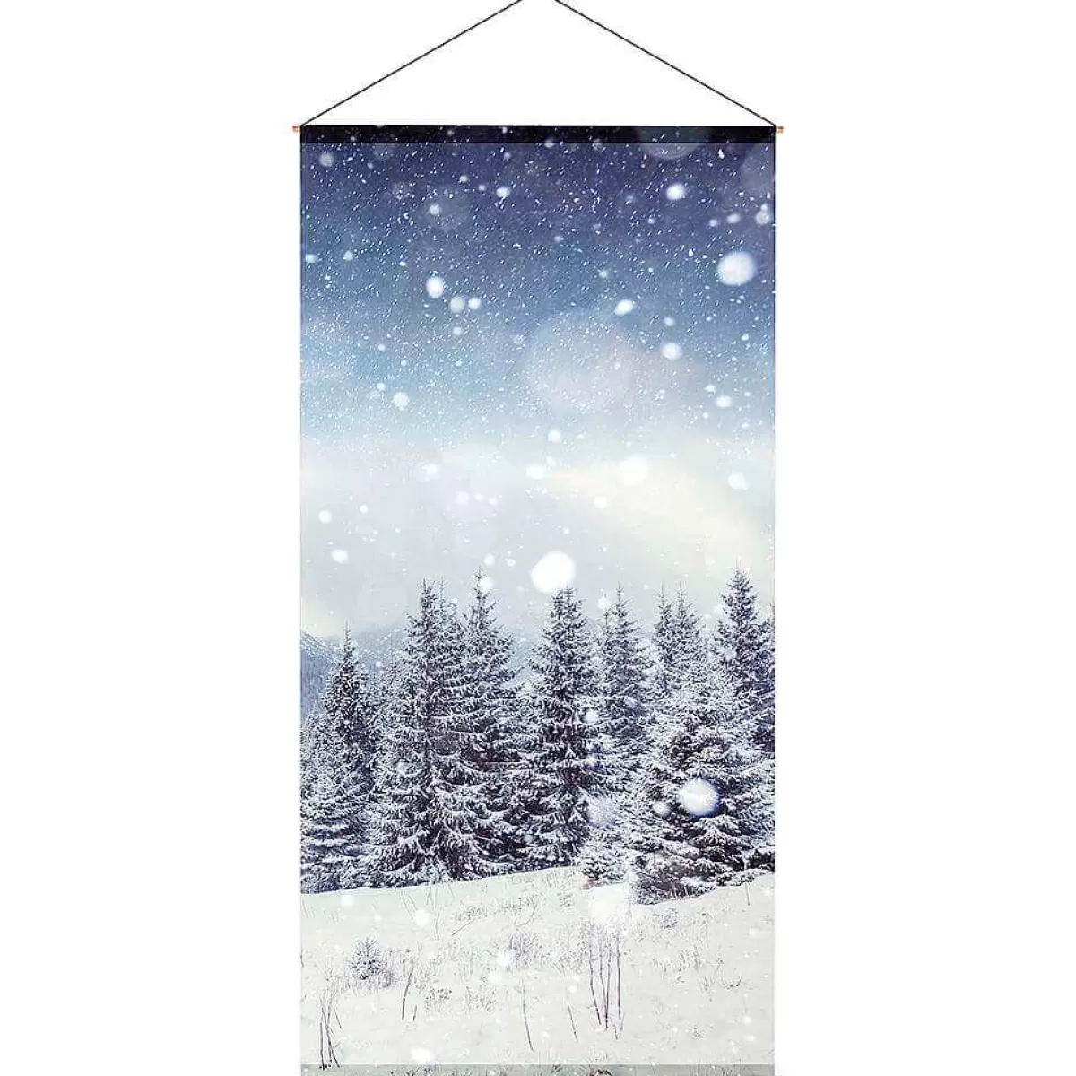 Shop DecoWoerner Schwer Entflammbarer Stoffbanner "Verschneiter Tannenwald" Aus Fahnenstoff 100 X 200 Cm blau