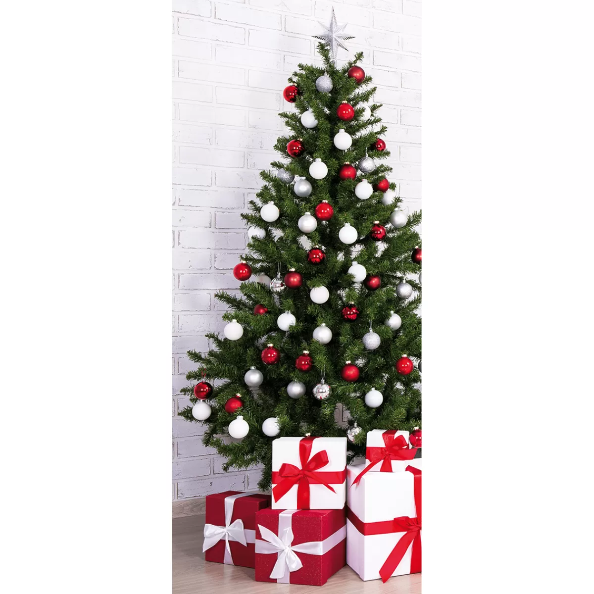 Online DecoWoerner Schwer Entflammbarer Stoffbanner "Weihnachtsbaum In Rot-weiß" Aus Fahnenstoff 75 X 180 Cm