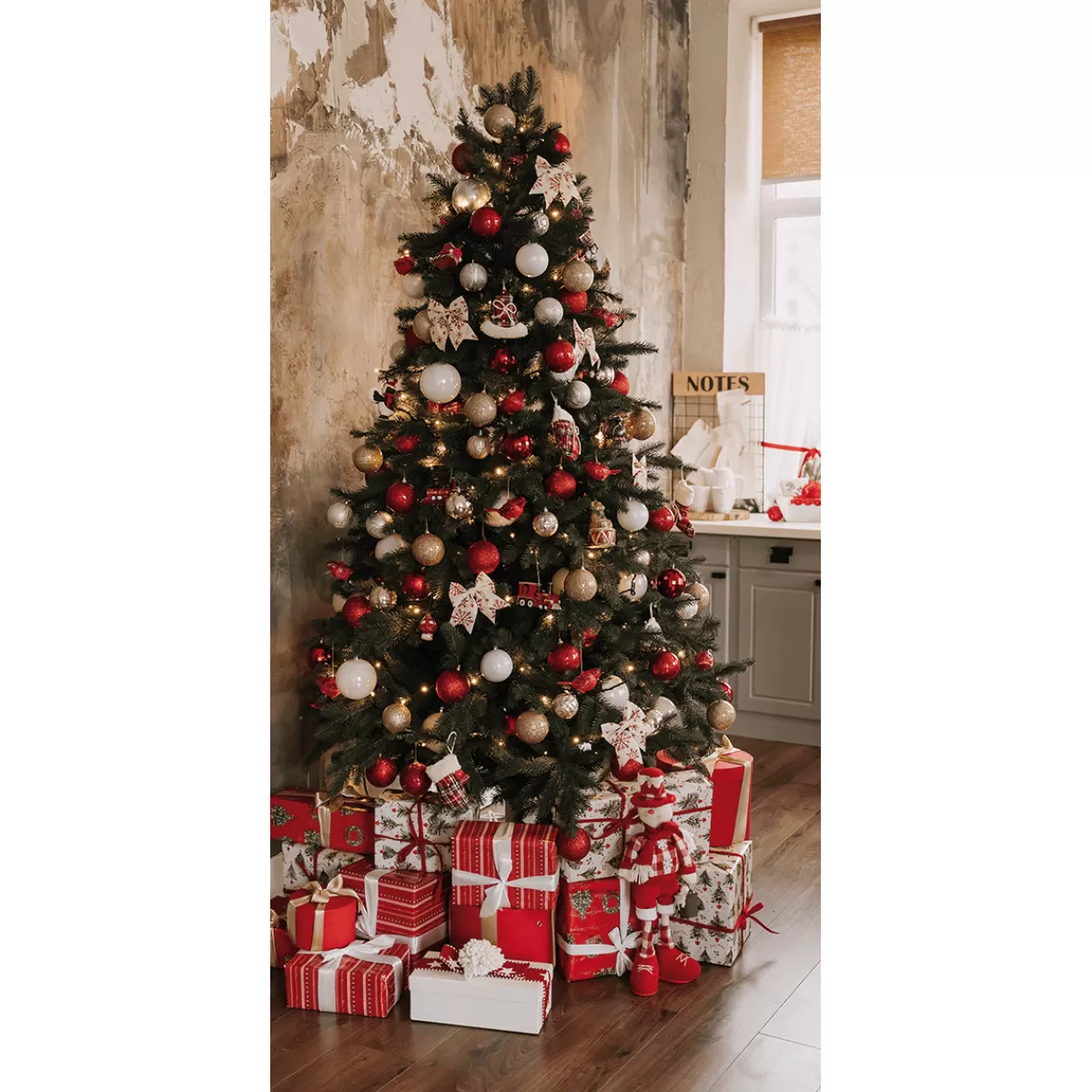 Fashion DecoWoerner Schwer Entflammbarer Stoffbanner "Weihnachtsbaum Mit Rot-weißen Geschenken" Aus Fahnenstoff 100 X 200 Cm grün