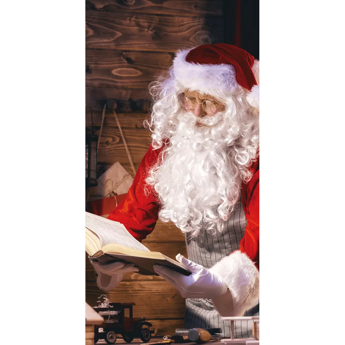 Clearance DecoWoerner Schwer Entflammbarer Stoffbanner "Weihnachtsmann Mit Buch" Aus Fahnenstoff 100 X 200 Cm rot