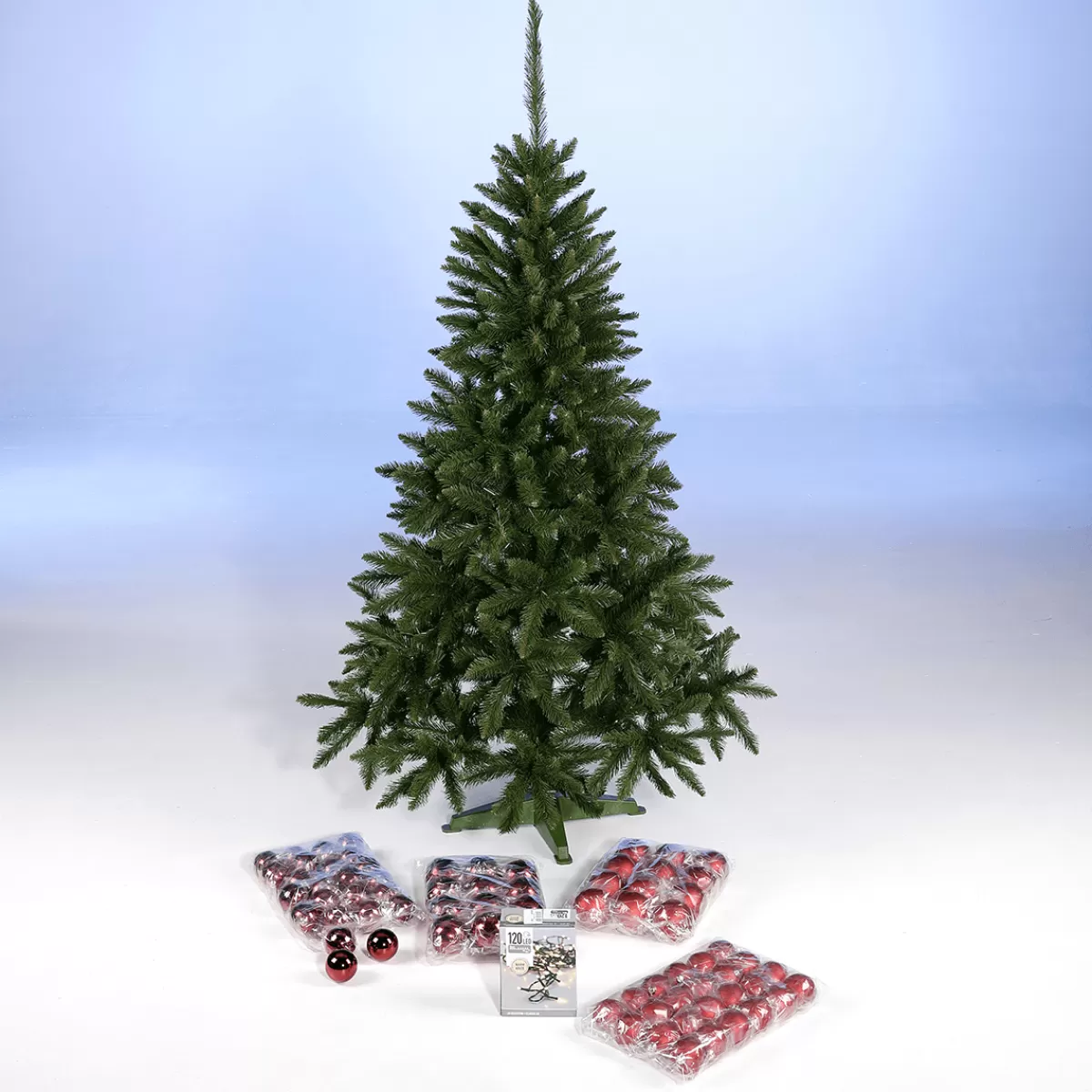 Sale DecoWoerner Sparpaket Komplett Set Weihnachtsbaum 180 Cm Inkl. en Kunststoff Kugeln Und Lichterkette rot