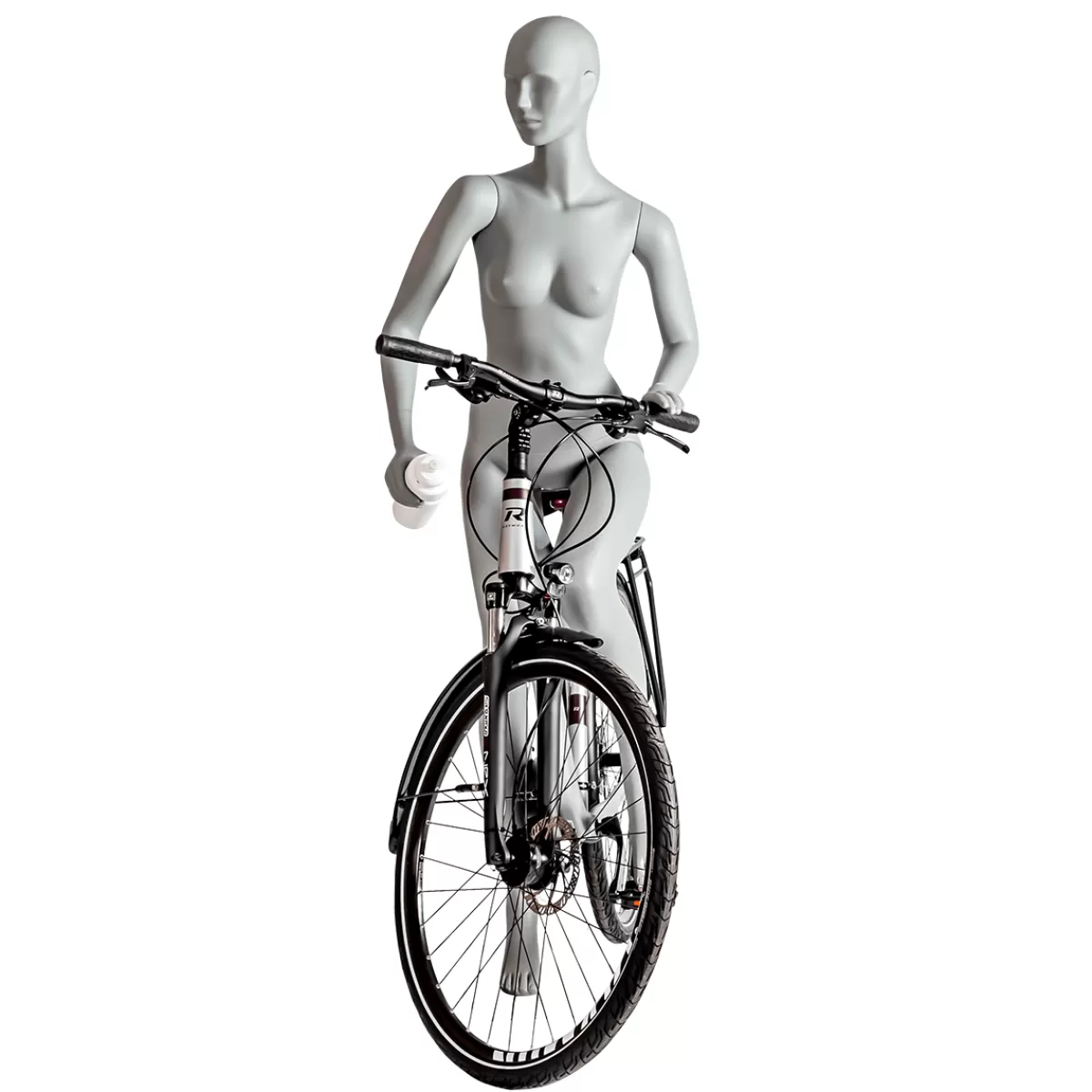 Discount DecoWoerner Sport-Schaufensterpuppe Dame Radfahrer, Wanderer – Linkes Bein Angehoben & Linker Arme Angewinkelt Grau