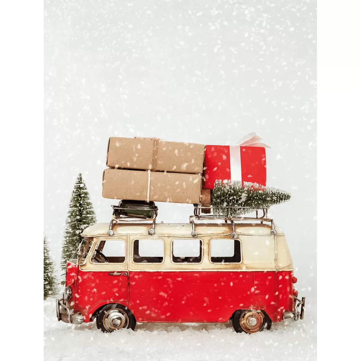 Online DecoWoerner XL-Stoffbanner "Weihnachtsbus Bulli" Aus Schwer Entflammbarem Fahnenstoff 150 X 200 Cm rot